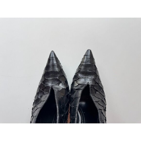 BURBERRY PRORSUM Black Snakeskin Leather High Heel Booties Ankle Boots, Size 37 - Picture 6 of 15